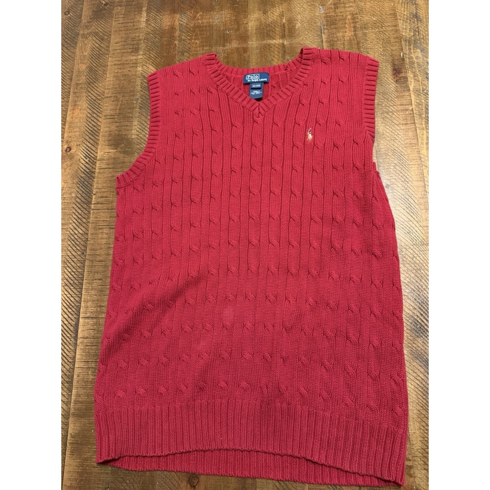 Vintage Polo by Ralph Lauren Red Sweater Pullover Vest Men's XL Flesh Pony
